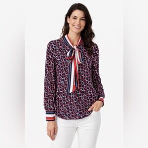 Hawes & Curtis Geometric Satin Pussybow Blouse